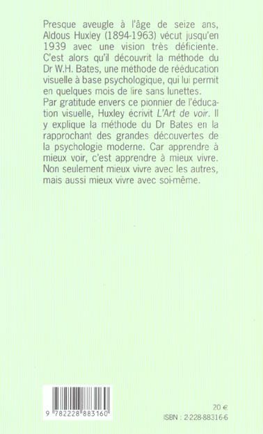 Quatrième de couverture de « L'ART DE VOIR »
