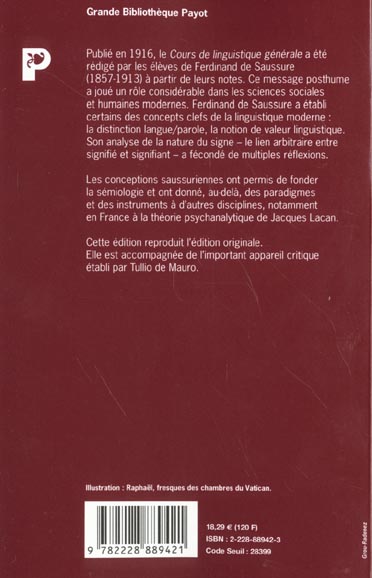 Quatrième de couverture de « COURS DE LINGUISTIQUE GENERALE »