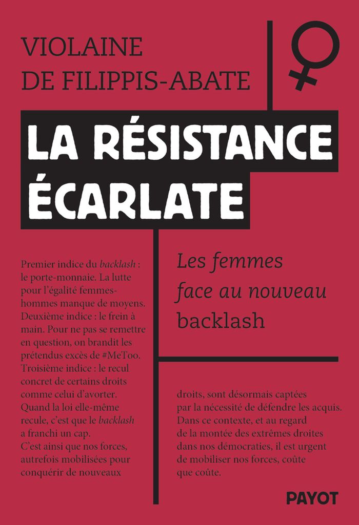 Couverture du livre « La résistance écarlate : les femmes face au nouveau backlash » de Violaine de Filippis-Abate, librairie Les Contes Infusés à Corte
