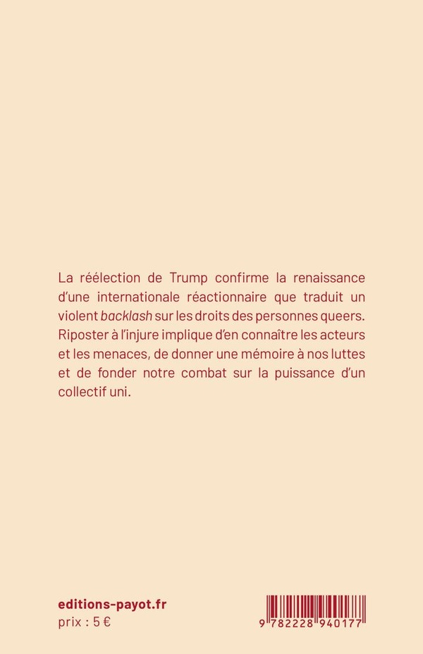 Quatrième de couverture de « Queers : riposter à l'injure »