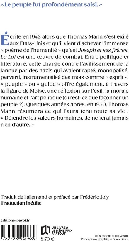 Quatrième de couverture de « La loi : suivi de Vous ne tuerez pas l'esprit »