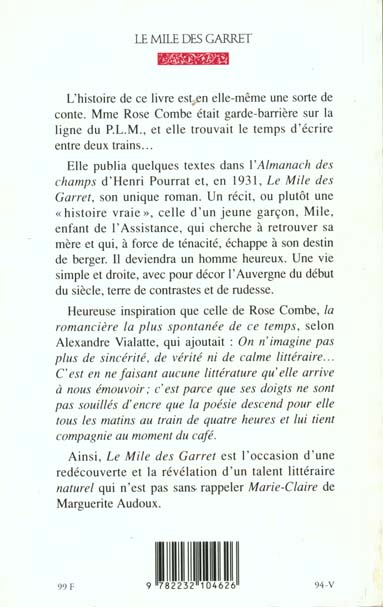 Quatrième de couverture de « LE MILE DES GARRET »