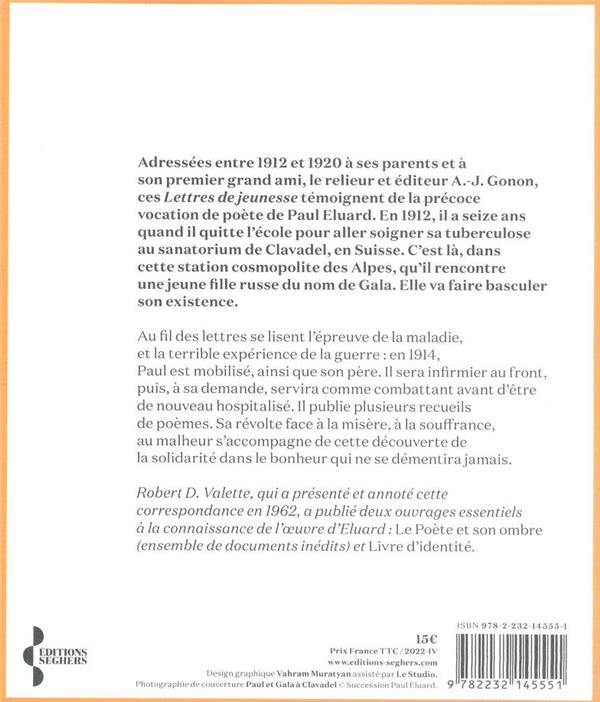 Quatrième de couverture de « Lettres de jeunesse »
