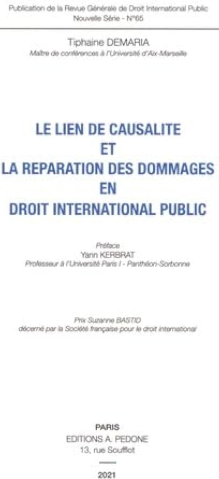 Couverture du livre « LE LIEN DE CAUSALITE ET LA REPARATION DES DOMMAGES EN DROIT INTERNATIONAL PUBLIC » de Tiphaine Demaria, librairie Les Contes Infusés à Corte