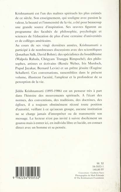 Quatrième de couverture de « KRISHNAMURTI EN QUESTIONS »