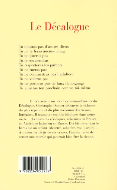 Quatrième de couverture de « LE DECALOGUE »
