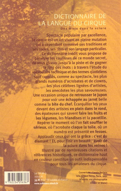 Quatrième de couverture de « DICTIONNAIRE DE LA LANGUE DU CIRQUE »
