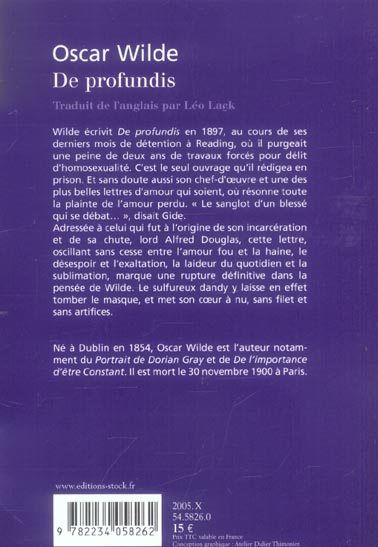 Quatrième de couverture de « De profundis : texte intégral »