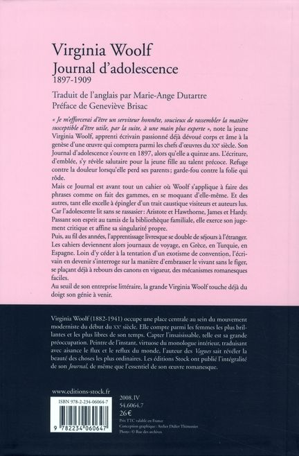 Quatrième de couverture de « Journal d'adolescence : 1897-1909 »