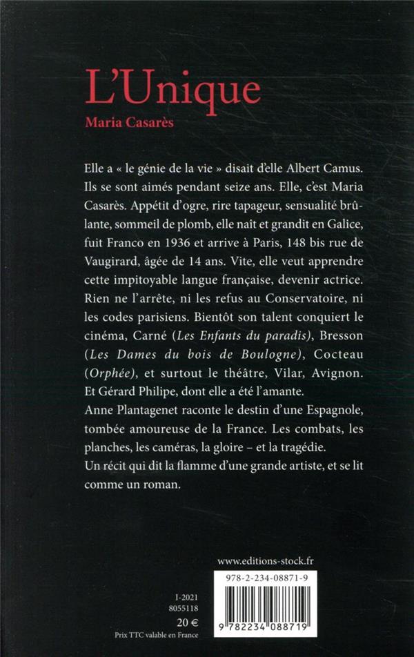 Quatrième de couverture de « L'unique, Maria Casarès »