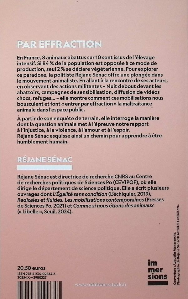 Quatrième de couverture de « Par effraction : rendre visible la question animale »