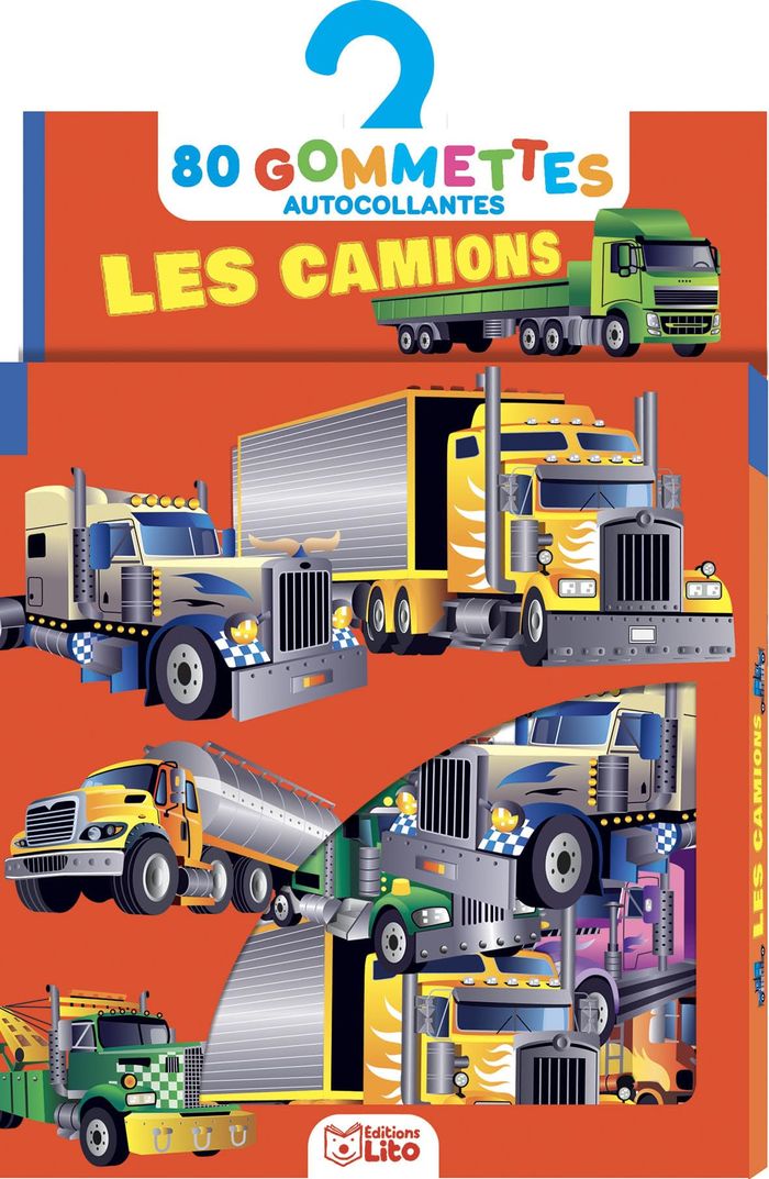 Couverture du livre « GOMMETTES LES CAMIONS » de Xxx, librairie Les Contes Infusés à Corte