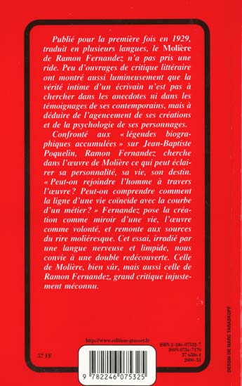 Quatrième de couverture de « MOLIERE OU L'ESSENCE DU GENIE COMIQUE »