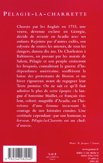 Quatrième de couverture de « PELAGIE LA CHARETTE - (*) »
