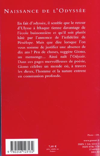 Quatrième de couverture de « NAISSANCE DE L'ODYSSEE - (*) »