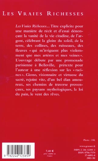 Quatrième de couverture de « LES VRAIES RICHESSES - (*) »