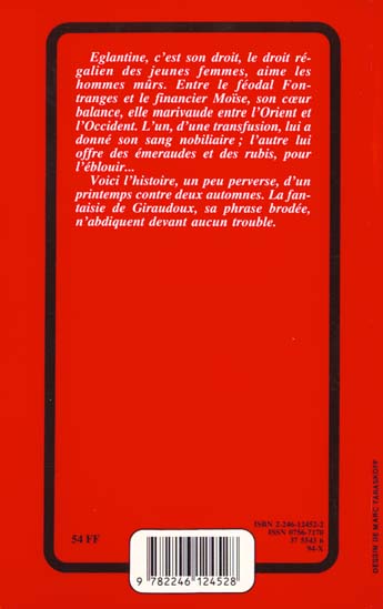 Quatrième de couverture de « EGLANTINE »