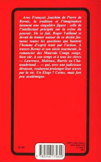 Quatrième de couverture de « ELOGE DU CARDINAL DE BERNIS »