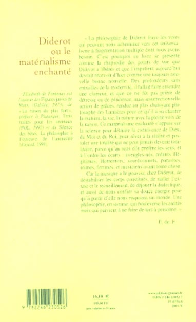 Quatrième de couverture de « DIDEROT OU LE MATERIALISME ENCHANTE »