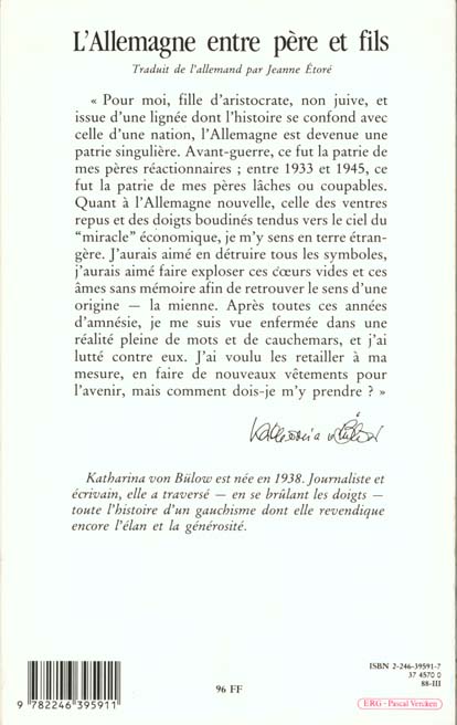 Quatrième de couverture de « L ALLEMAGNE ENTRE PERE ET FILS »