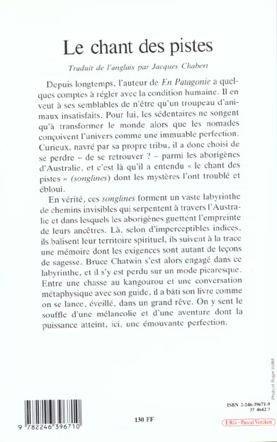 Quatrième de couverture de « LE CHANT DES PISTES »