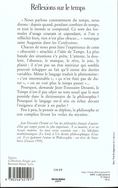 Quatrième de couverture de « REFLEXIONS SUR LE TEMPS »