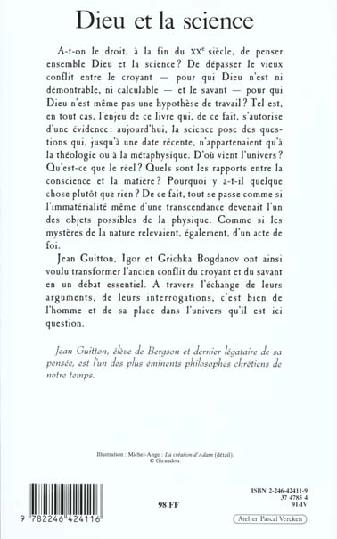 Quatrième de couverture de « DIEU ET LA SCIENCE »