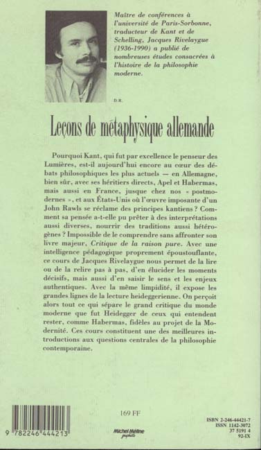 Quatrième de couverture de « LECONS DE METAPHYSIQUE ALLEMANDE T02 »