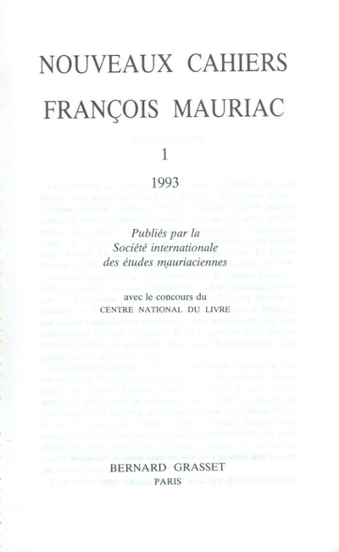 Couverture du livre « NOUVEAUX CAHIERS FRANCOIS MAURIAC N 01 » de Francois Mauriac, librairie Les Contes Infusés à Corte