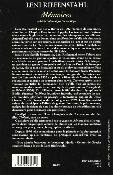Quatrième de couverture de « MEMOIRES »