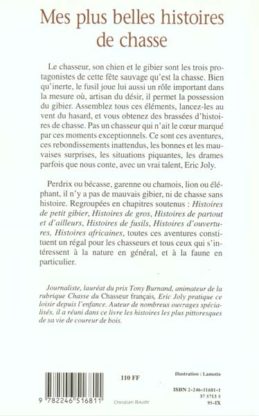 Quatrième de couverture de « MES PLUS BELLES HISTOIRES DE CHASSE »