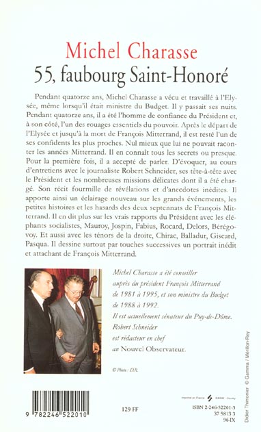 Quatrième de couverture de « 55, FG-SAINT-HONORE »