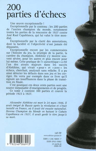 Quatrième de couverture de « DEUX CENTS PARTIES D'ECHECS - TOME 2 »