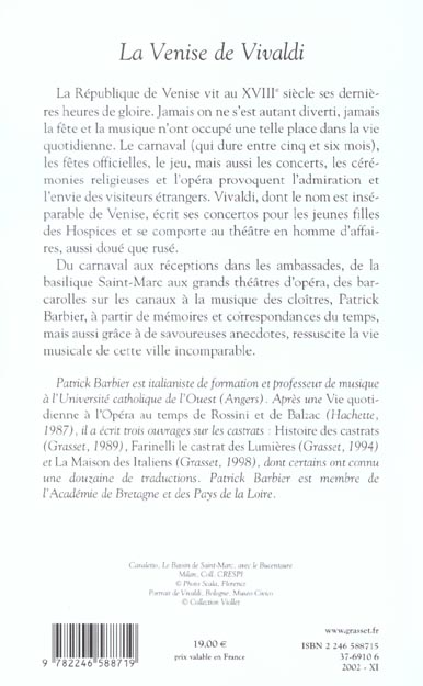 Quatrième de couverture de « LA VENISE DE VIVALDI »