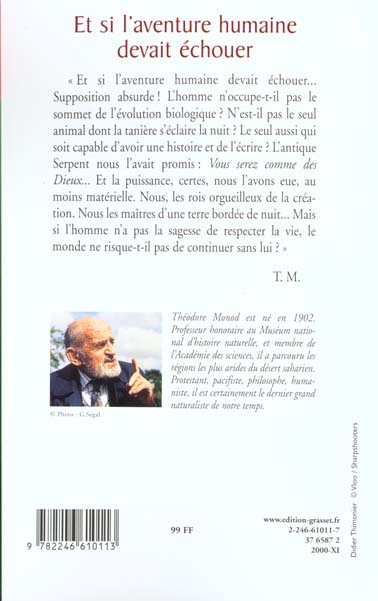 Quatrième de couverture de « ET SI L'AVENTURE HUMAINE DEVAIT ECHOUER »