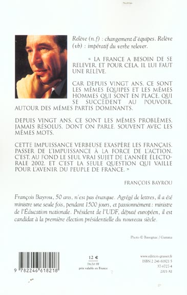 Quatrième de couverture de « LA RELEVE »