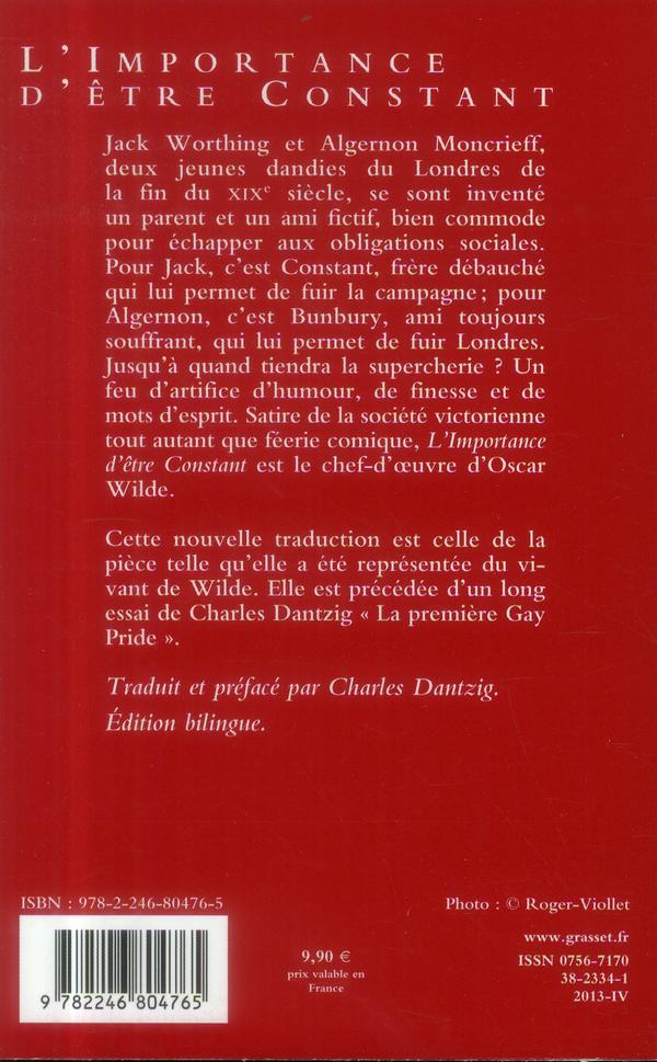Quatrième de couverture de « L'importance d'être Constant : comédie banale pour les gens sérieux »