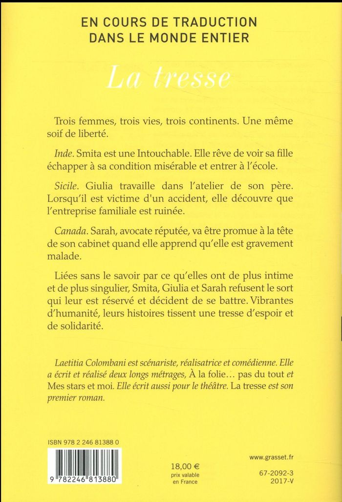 Quatrième de couverture de « La tresse : roman »