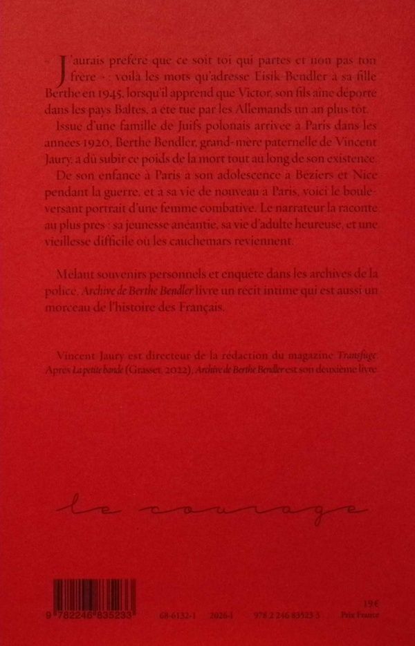 Quatrième de couverture de « Archive de Berthe Bendler »