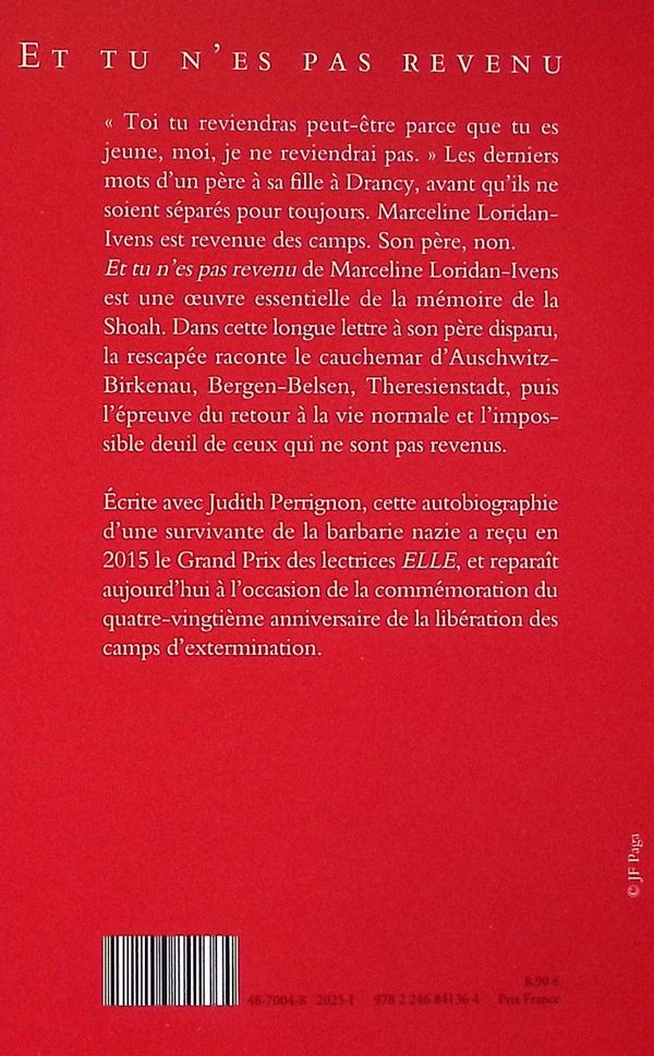 Quatrième de couverture de « Et tu n'es pas revenu »
