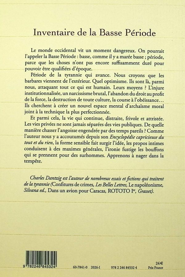 Quatrième de couverture de « Inventaire de la basse période »