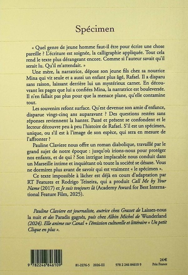 Quatrième de couverture de « SPECIMEN »