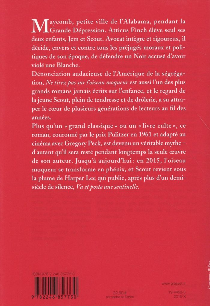 Quatrième de couverture de « Ne tirez pas sur l'oiseau moqueur : roman »