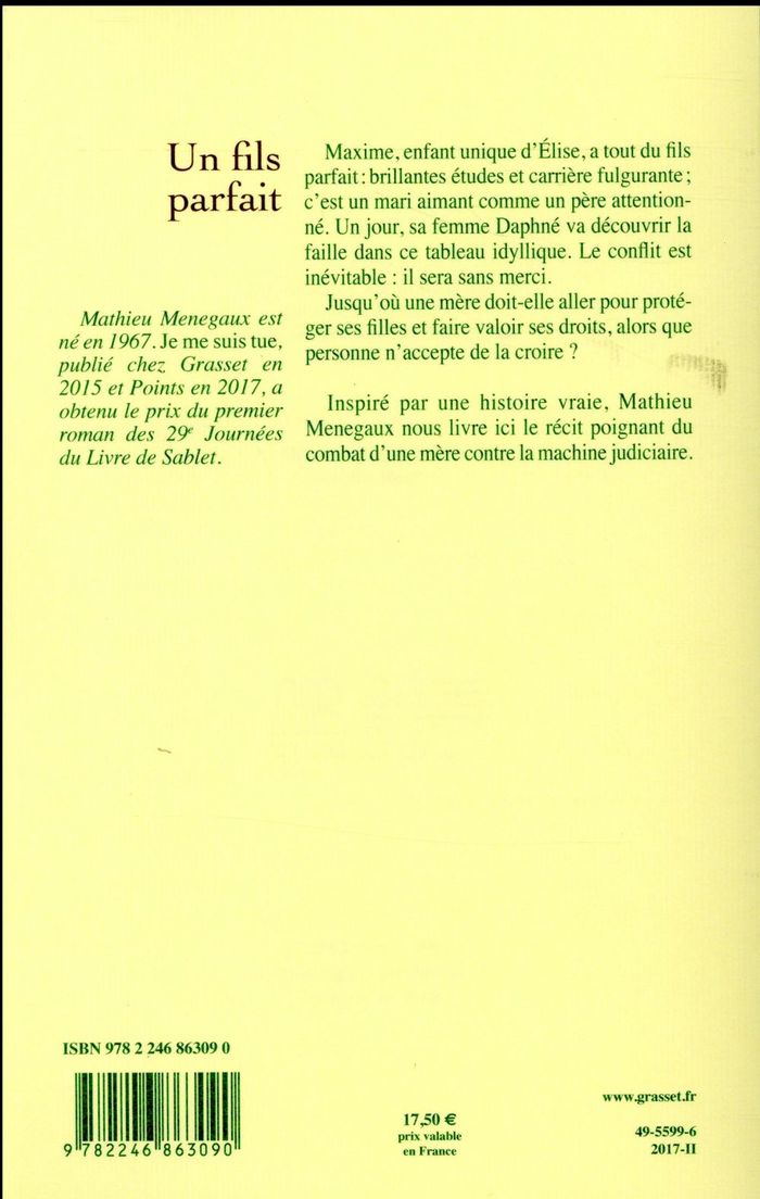 Quatrième de couverture de « Un fils parfait : roman »