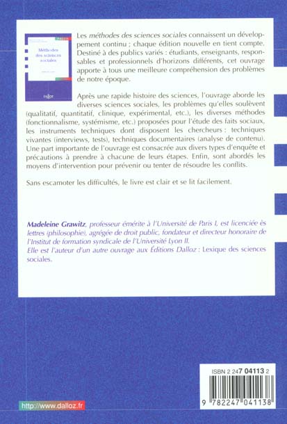 Quatrième de couverture de « METHODES DES SCIENCES SOCIALES. 11E ED. »