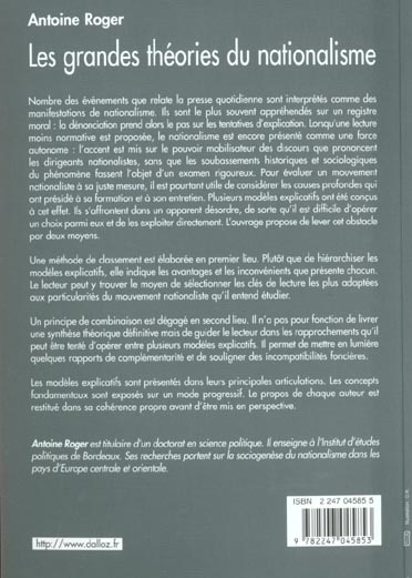 Quatrième de couverture de « LES GRANDES THEORIES DU NATIONALISME »