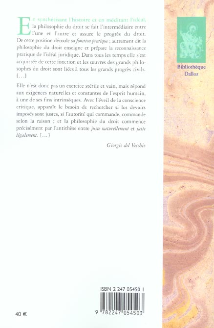 Quatrième de couverture de « PHILOSOPHIE DU DROIT - REIMPRESSION DE L'EDITION DE 1953 »