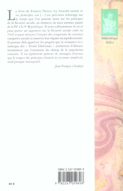 Quatrième de couverture de « LA SECURITE SOCIALE ET SES PRINCIPES - REIMPRESSION DE L'EDITION DE 1959 »