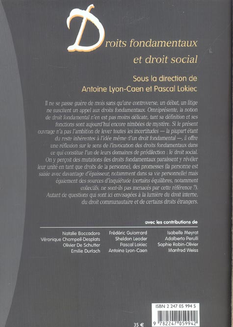 Quatrième de couverture de « DROITS FONDAMENTAUX ET DROIT SOCIAL »