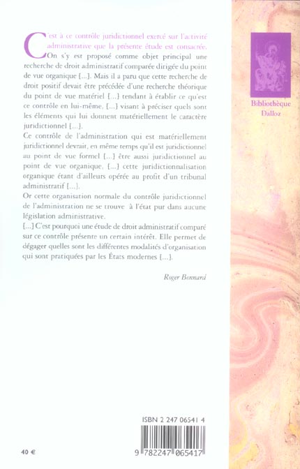 Quatrième de couverture de « LE CONTROLE JURIDICTIONNEL DE L'ADMINISTRATION - ETUDE DE DROIT ADMINISTRATIF COMPARE »